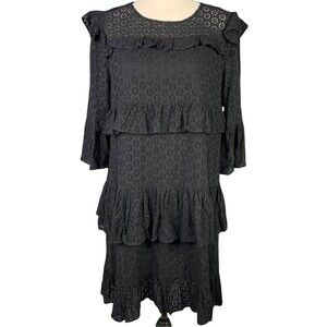 Unbranded Tiered Layered Black Lace Dress Women S Knee Length Viscose Pullover